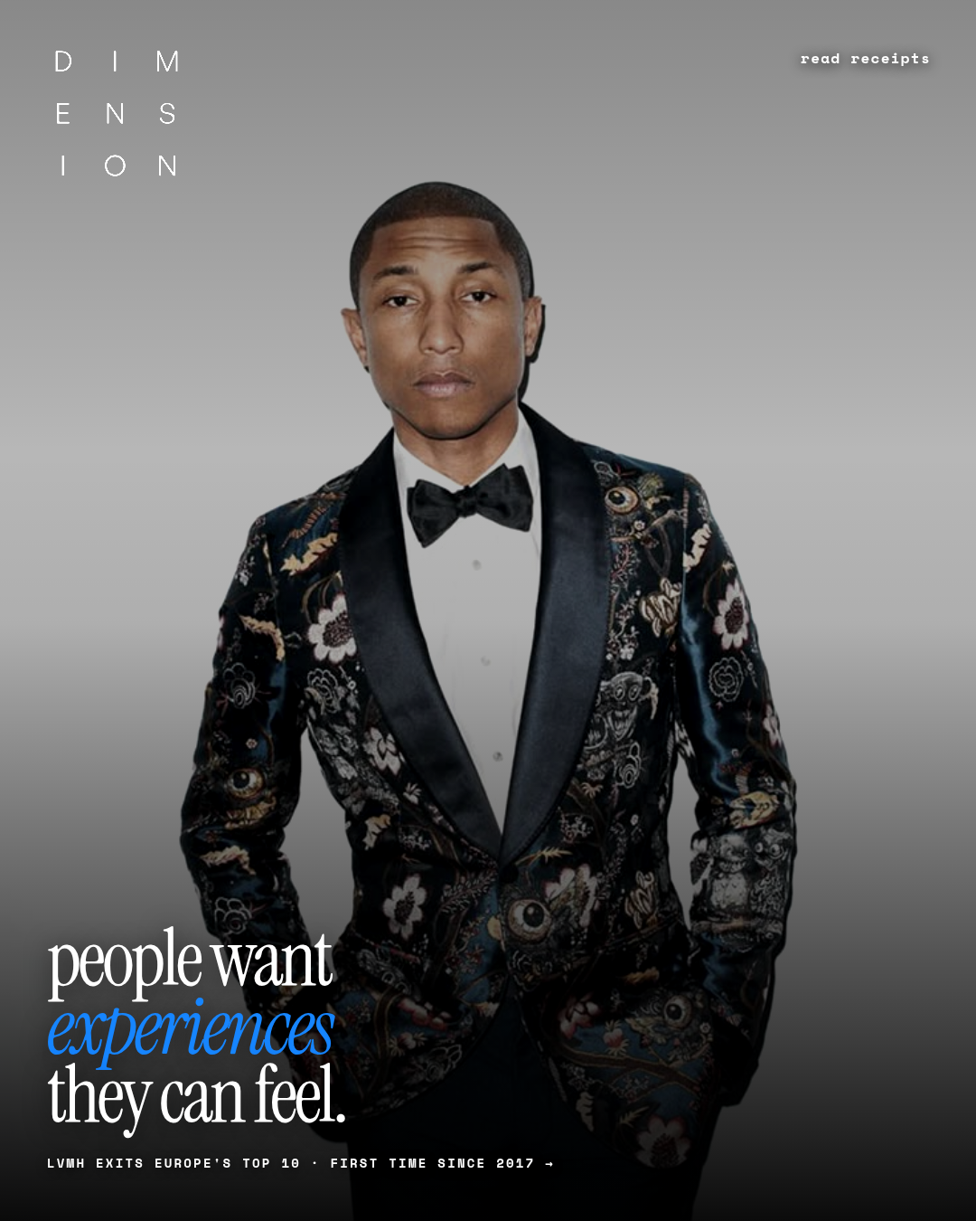 read receipts 010 - Pharrell Williams in a floral tuxedo: people want experiences they can feel